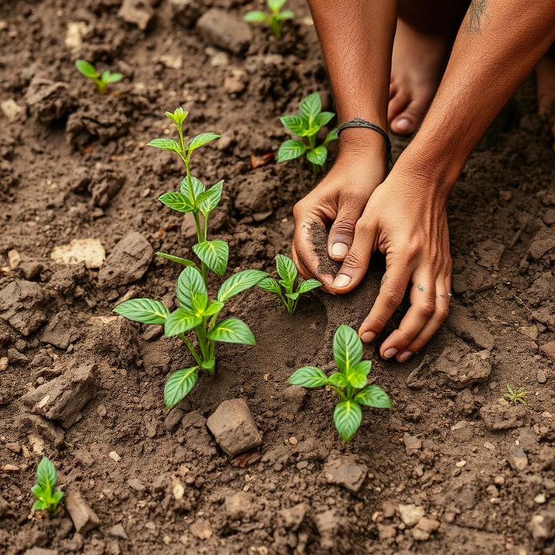 Mãos plantando mudas em terra fértil